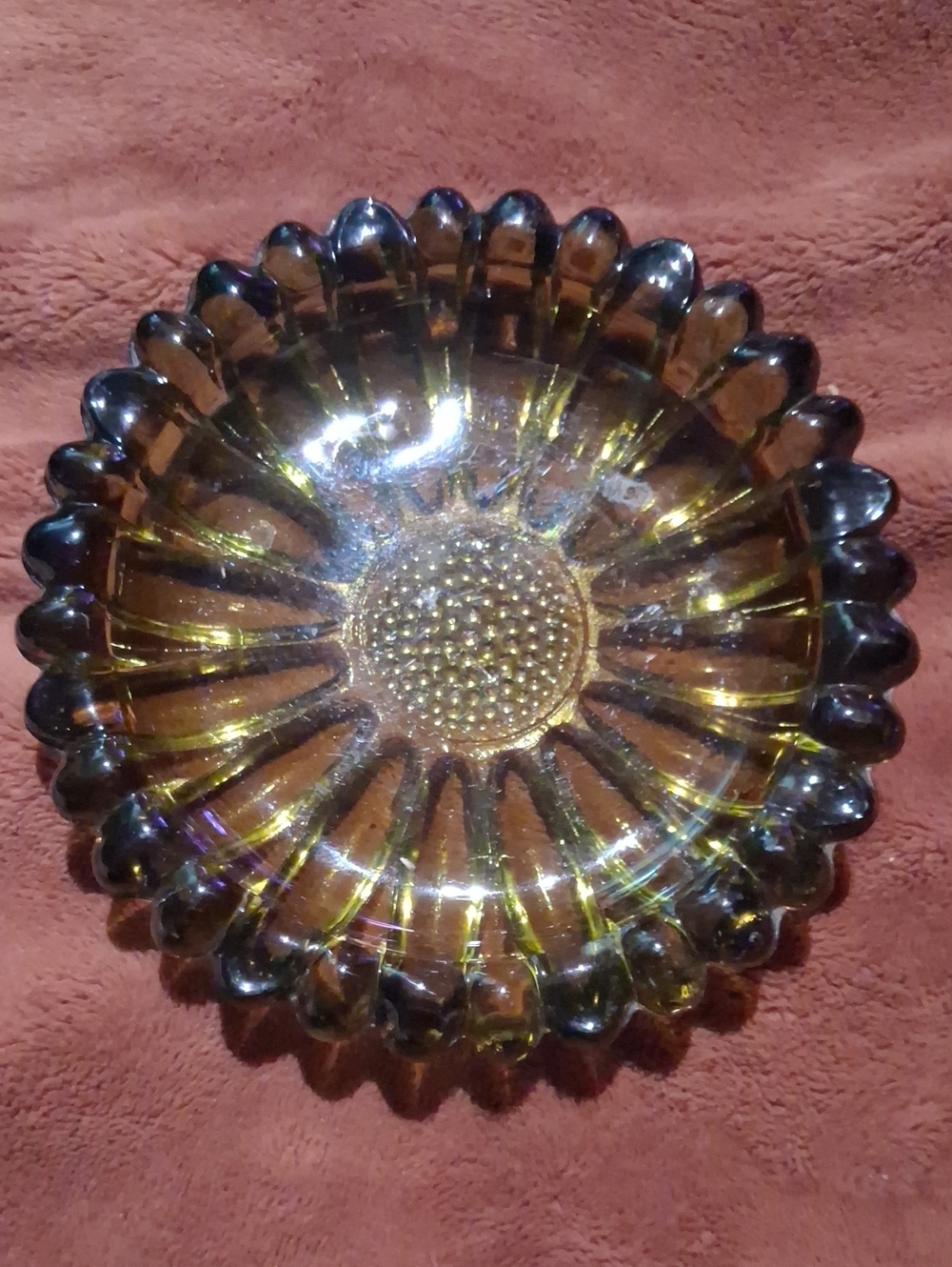 1970's Blenko Style/Amber Glass Sunburst Decorative Bowl/Ashtray